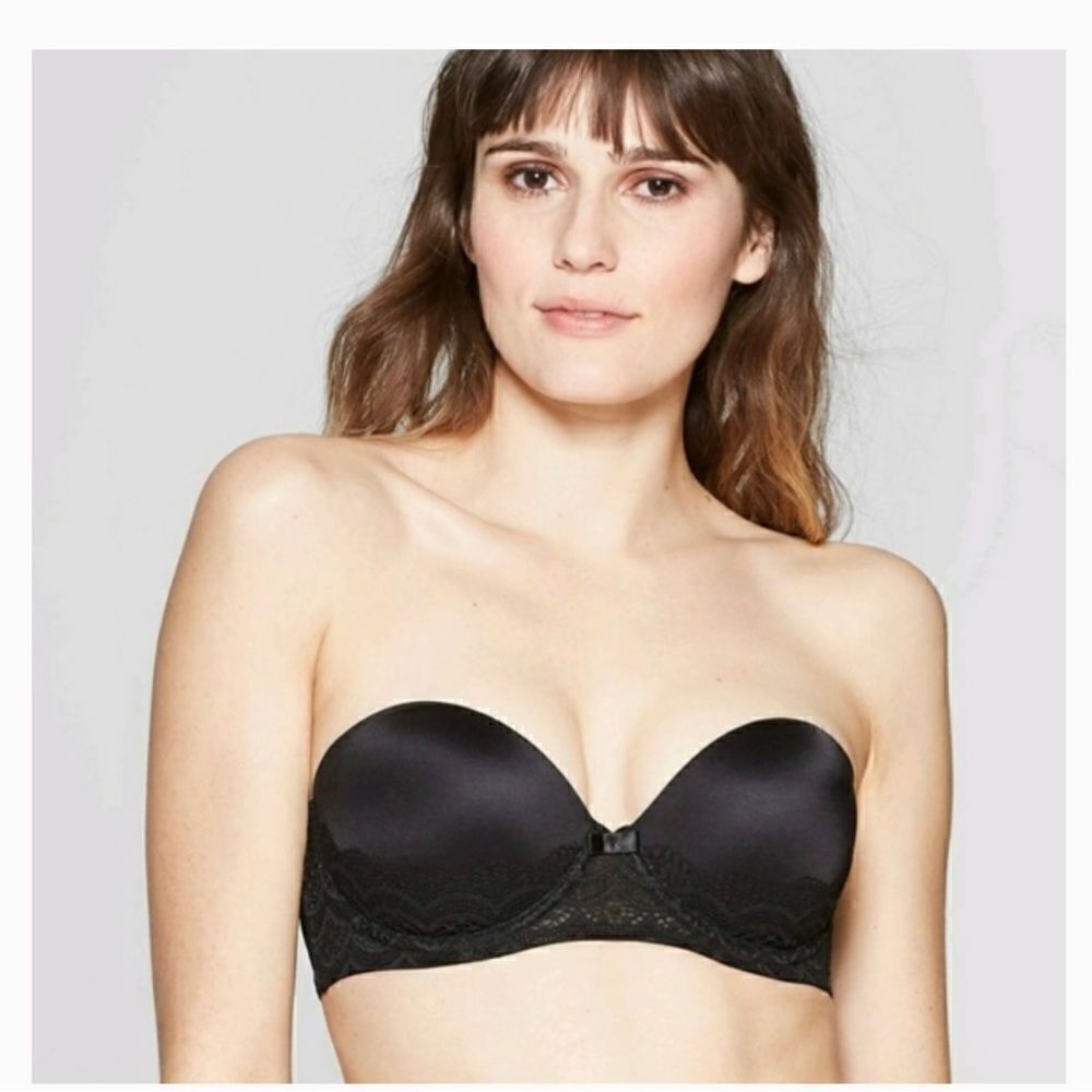 AUDEN 38D Black Plunge Coverage Push-Up Strapless Multi-Way Bra,
